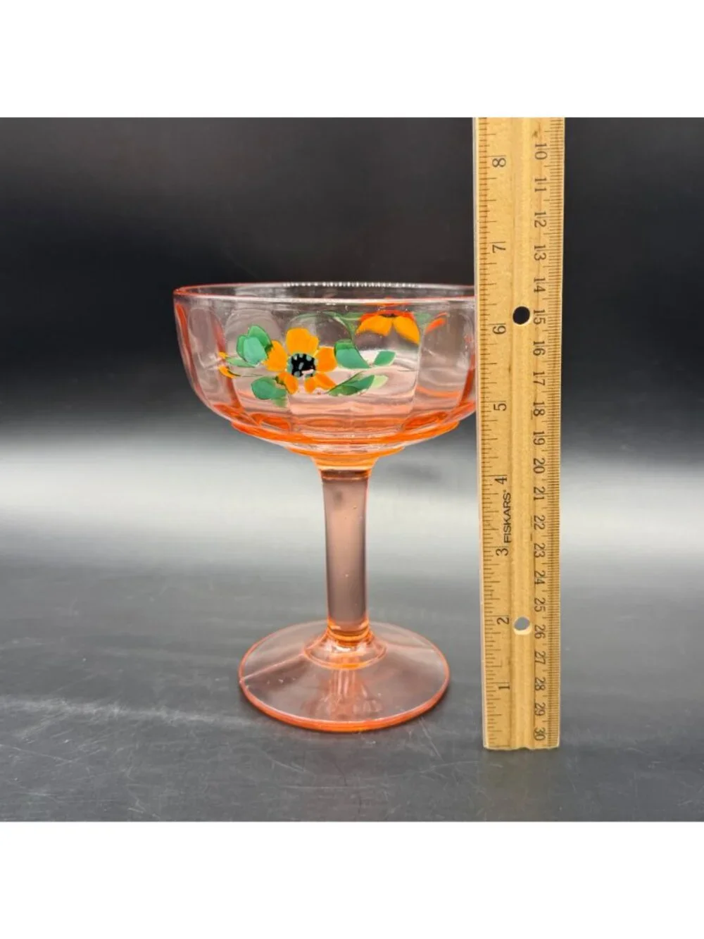 Vintage Pink Depression Glass Compote Hand Painted Floral Bowl Dish Centerpiece